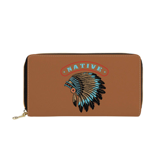 Native Leather Print Zipper Billfold Clutch Wallet - Expressive DeZien 