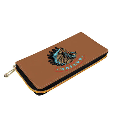 Native Leather Print Zipper Billfold Clutch Wallet - Expressive DeZien 