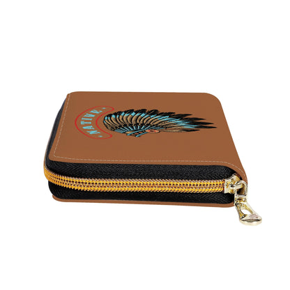 Native Leather Print Zipper Billfold Clutch Wallet - Expressive DeZien 