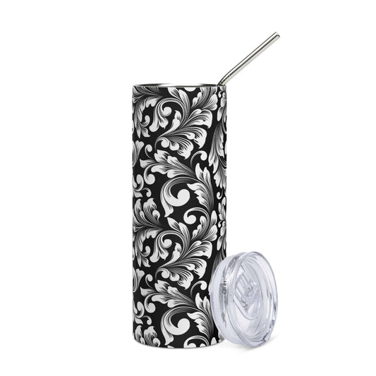 Black and White Paisley Stainless steel tumbler - Expressive DeZien 