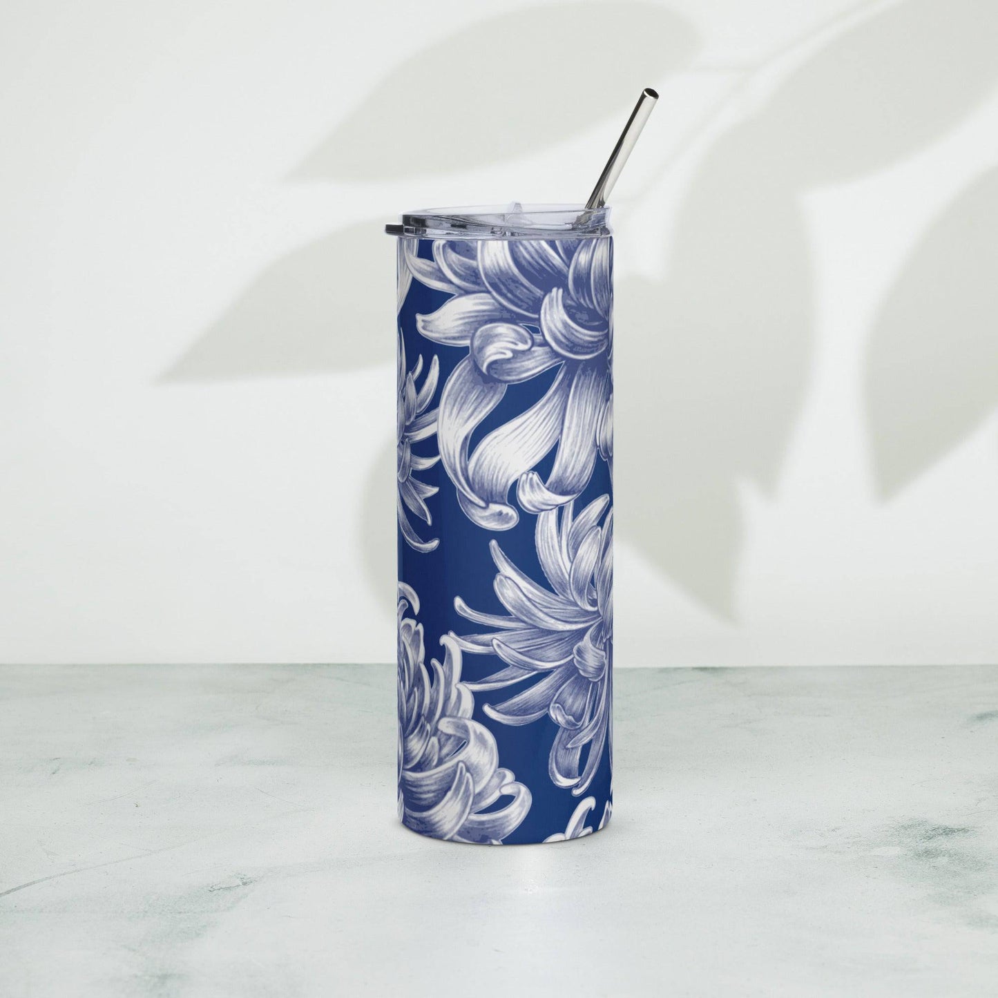 Floral blue Stainless steel tumbler - Expressive DeZien 