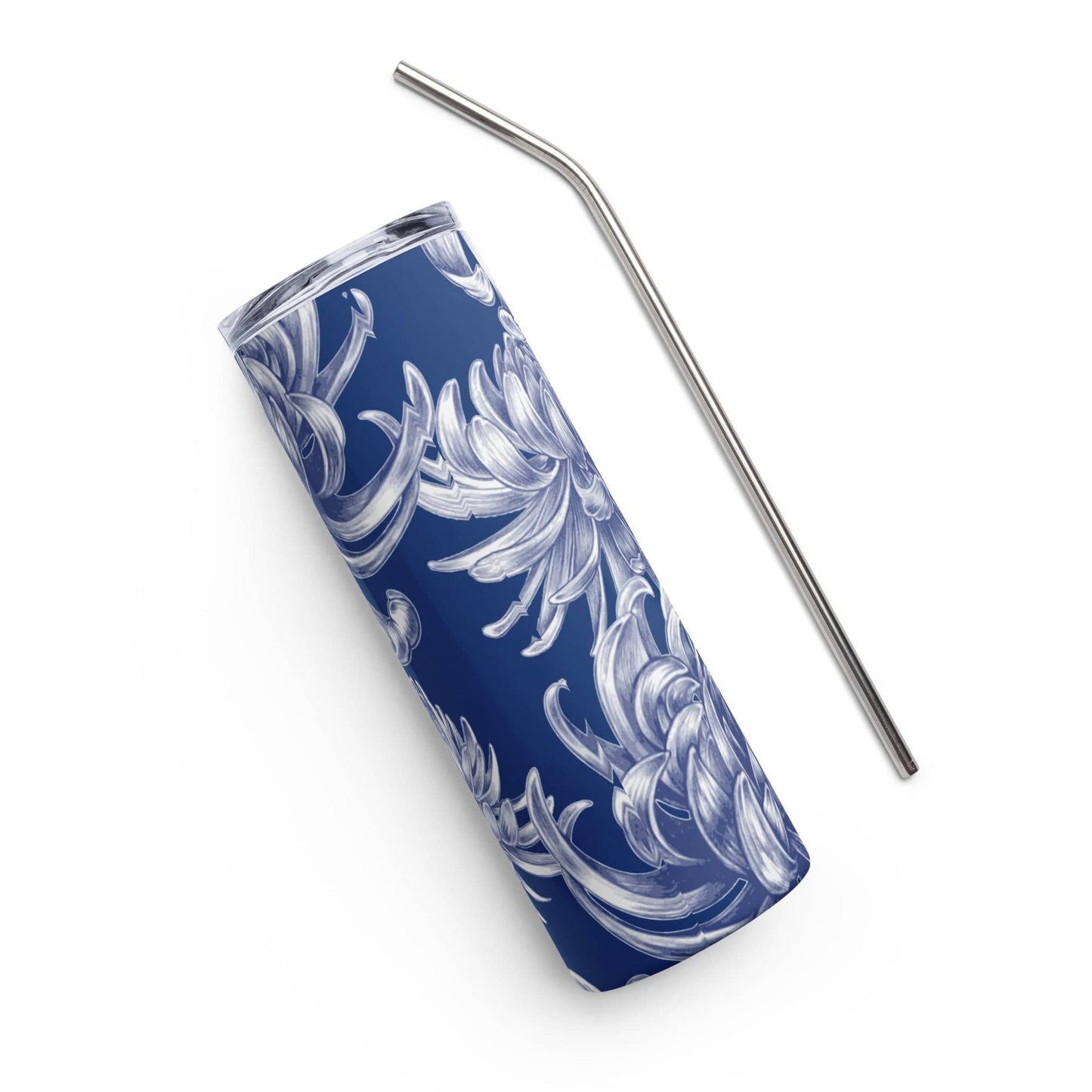 Floral blue Stainless steel tumbler - Expressive DeZien 