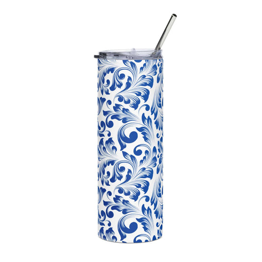 Blue Floral Stainless steel tumbler - Expressive DeZien 