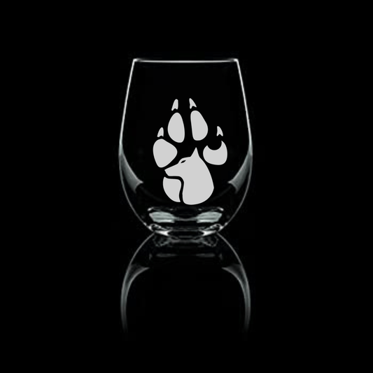 Etched Wolf Paw Stemless Wine Glass 20.5oz - Expressive DeZien 
