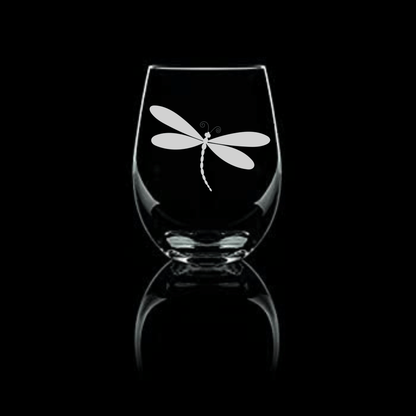 Etched Dragonfly Stemless Wine Glass 20.5oz (3 styles) - Expressive DeZien 