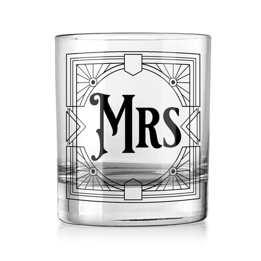 Personalized Whiskey Tumbler for the Bride Mrs. Printed Glass - Expressive DeZien 