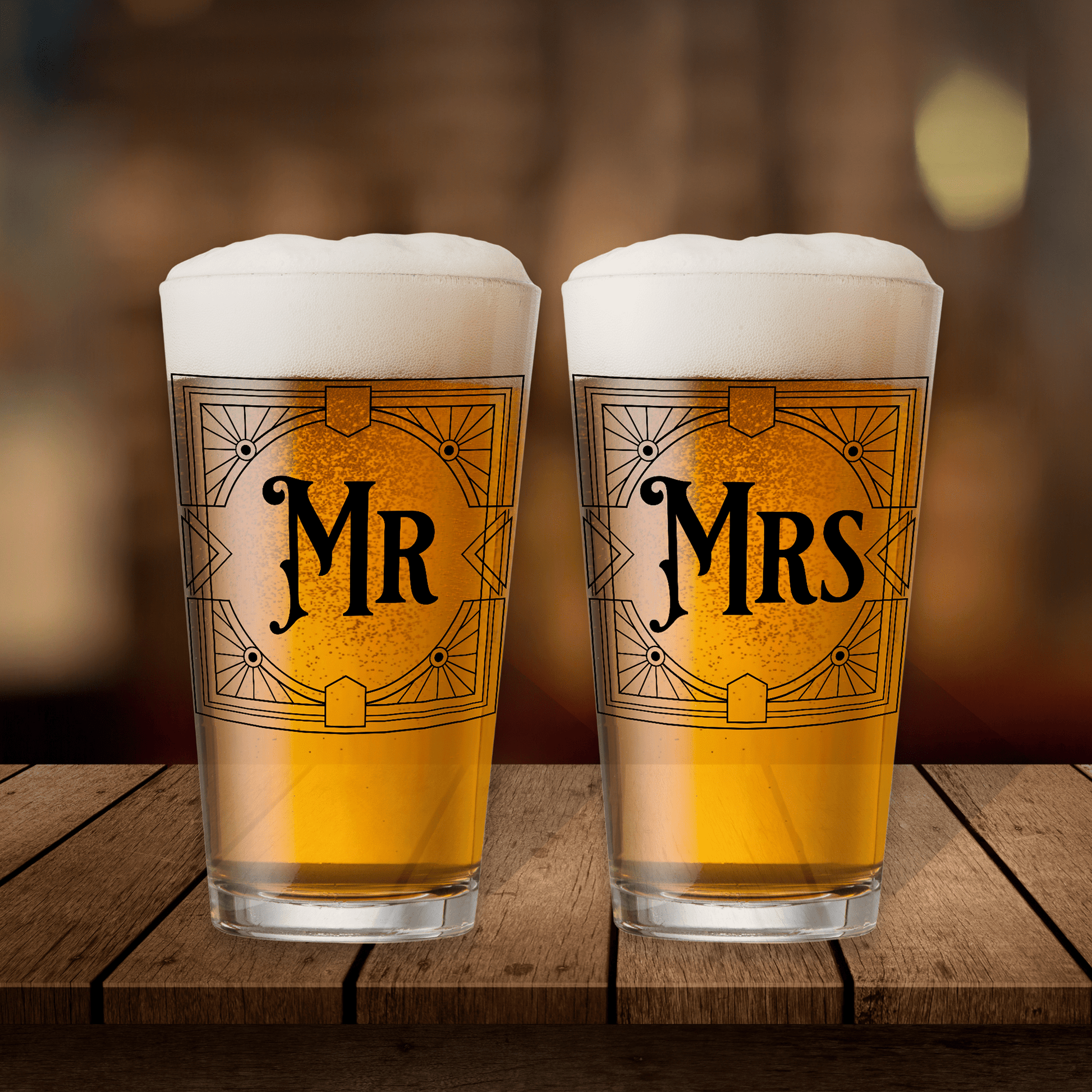 Mrs Personalized 16oz Classic Pint Glass Collection for Wedding Party Favors and Gifts - Expressive DeZien 