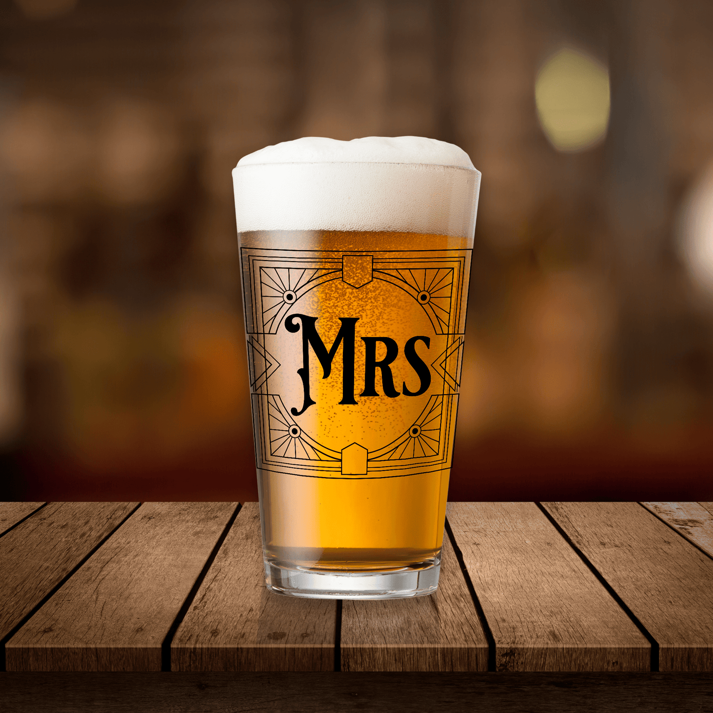 Mrs Personalized 16oz Classic Pint Glass Collection for Wedding Party Favors and Gifts - Expressive DeZien 