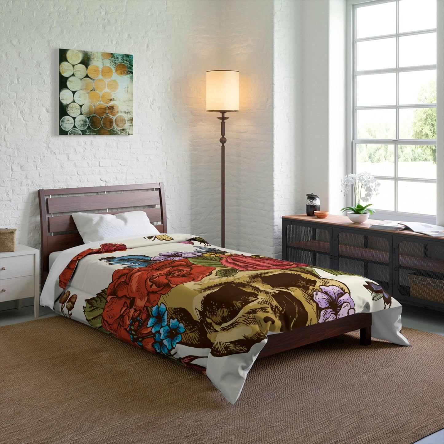 Rosey Skull Luxury Polyester Comforter - Soft, Lightweight & Elegant - Expressive DeZien 
