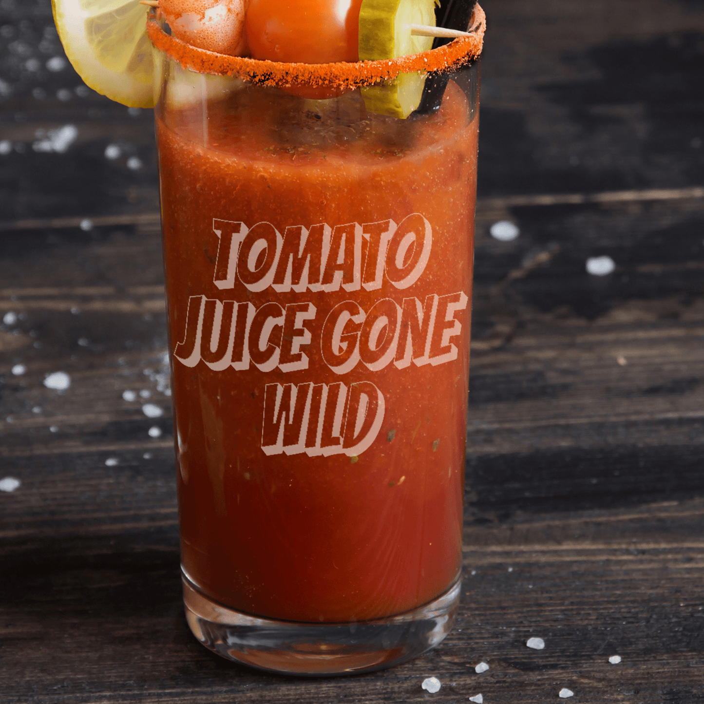 Etched Engraved 16oz Pint Glass with "Tomato Juice Gone Wild" Bloody Mary Glass - Expressive DeZien 