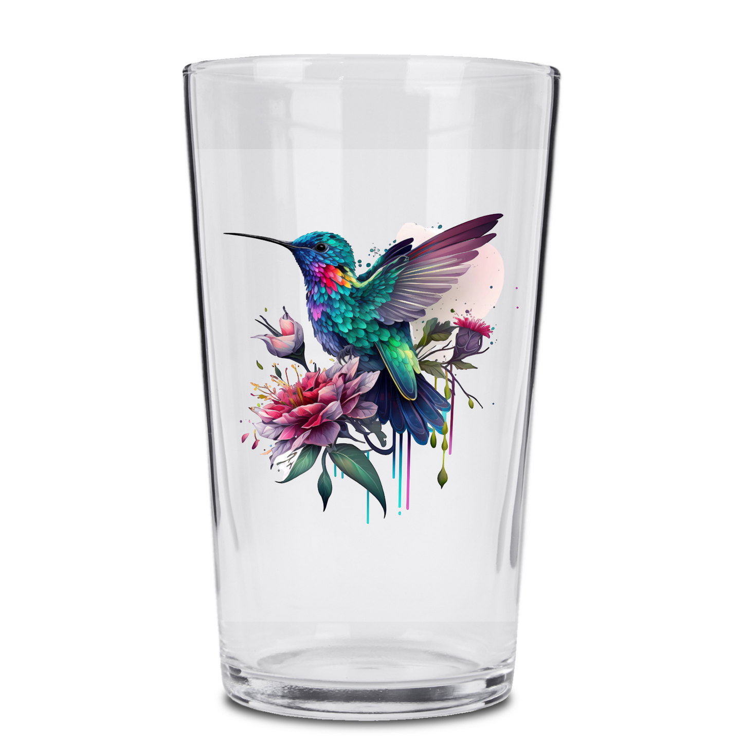 Vibrant Watercolor Hummingbird Glass Pint for Tea and Drinks - Expressive DeZien 