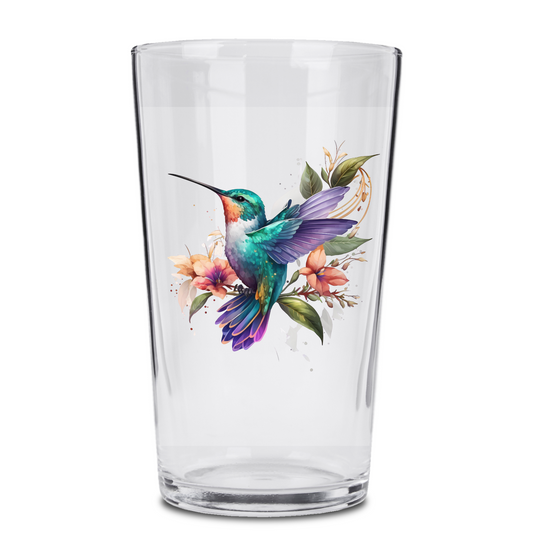 Vibrant Watercolor Hummingbird Pint Glass - Expressive DeZien 