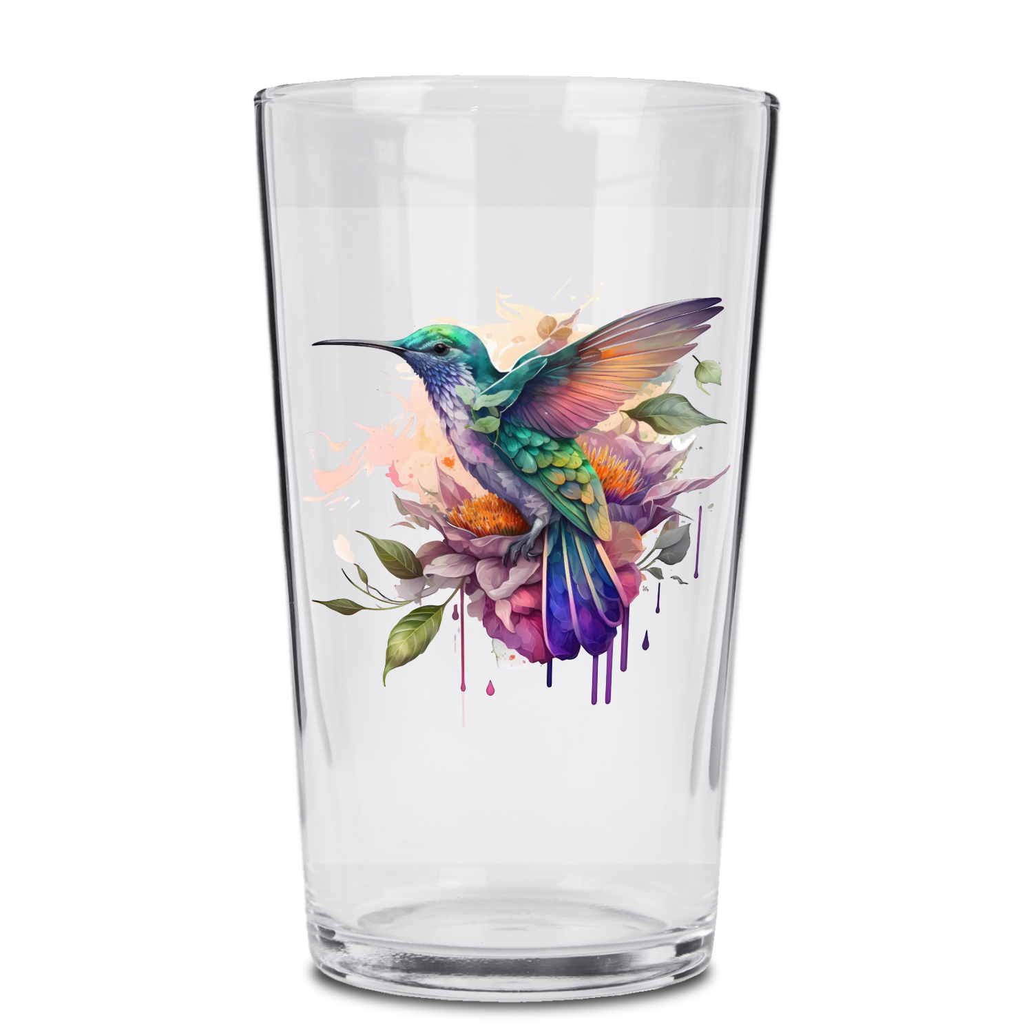 Hummingbird Pint Glass with Watercolor Design - Expressive DeZien 
